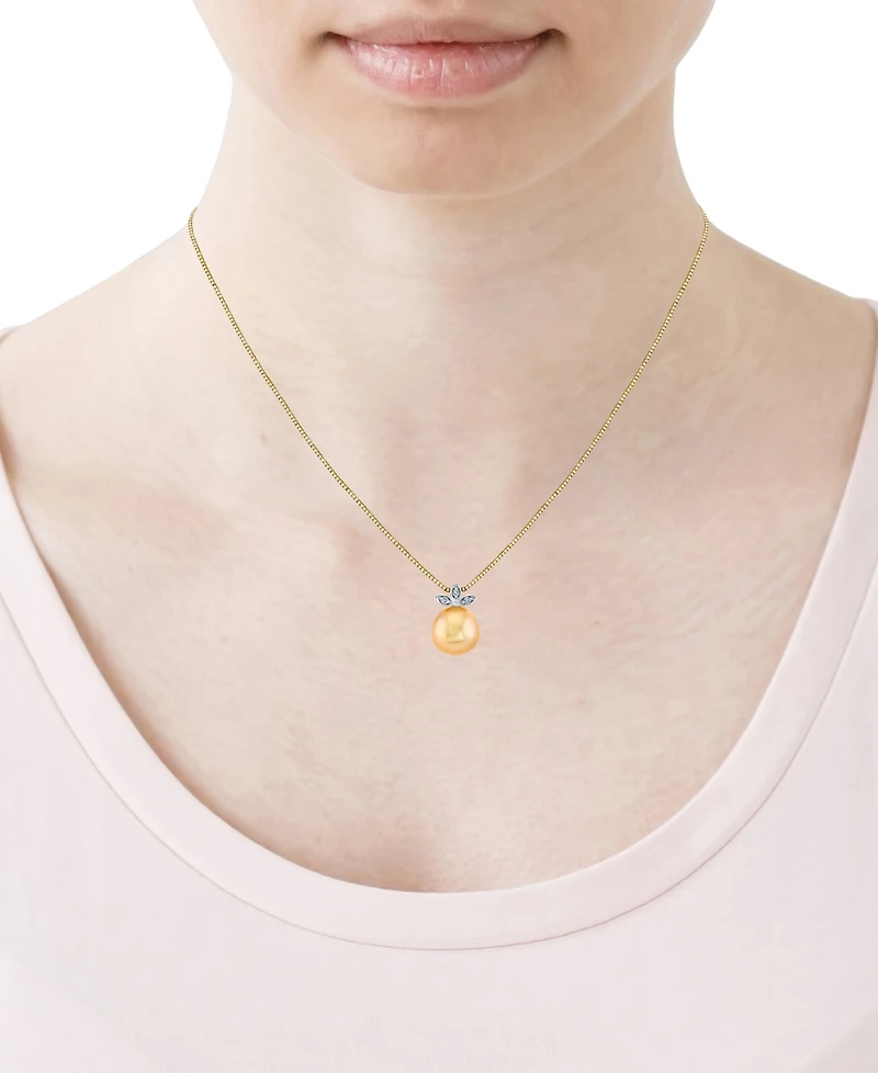 Cultured Golden South Sea Pearl (10mm) & Diamond Accent 18" Pendant Necklace in 14k Yellow Gold & 14k White Gold