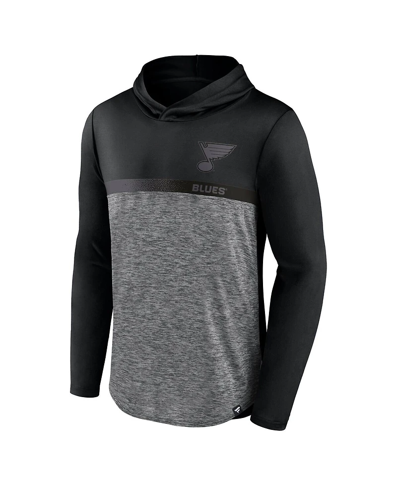 Fanatics Men's Black/Heather Charcoal St. Louis Blues Iconic Defender Pullover Hoodie