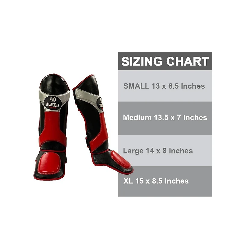 Invincible Shin & Instep - Premium Synthetic Leather Shin Guards for Muay Thai, Mma, Martial Arts Training & Sparring,Black/Red/Silver