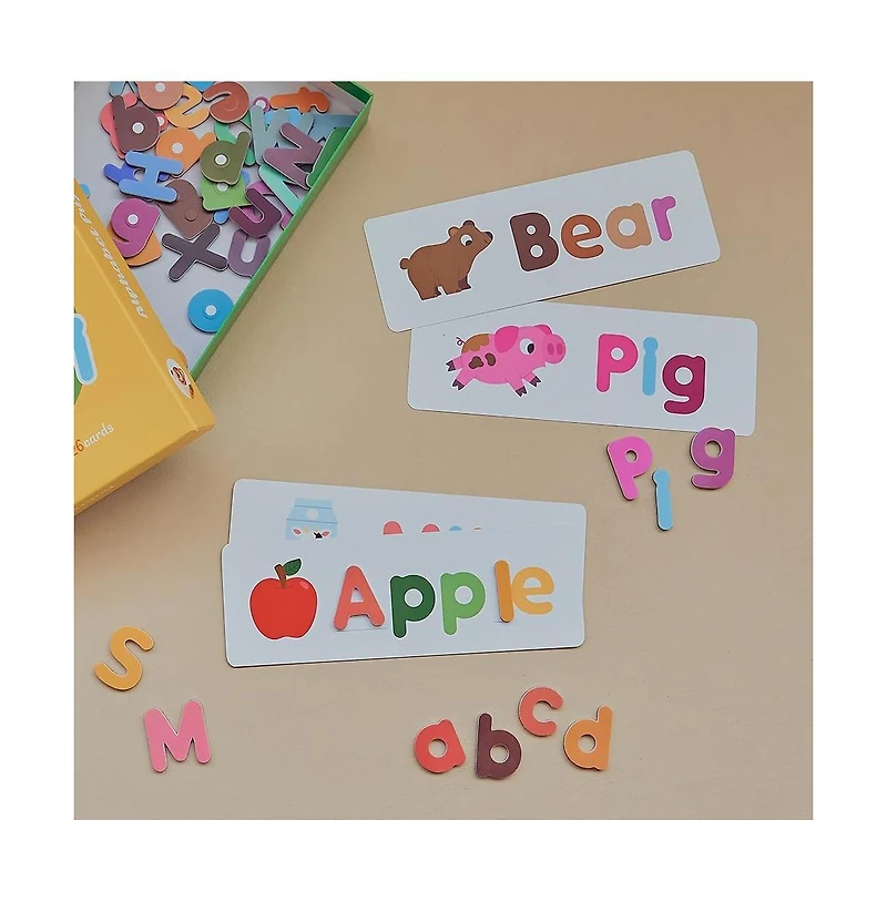 Amber Sports Hattung Magnetic Alphabet Set Extra-Thick, Multicolor Letters with Matching Flashcards