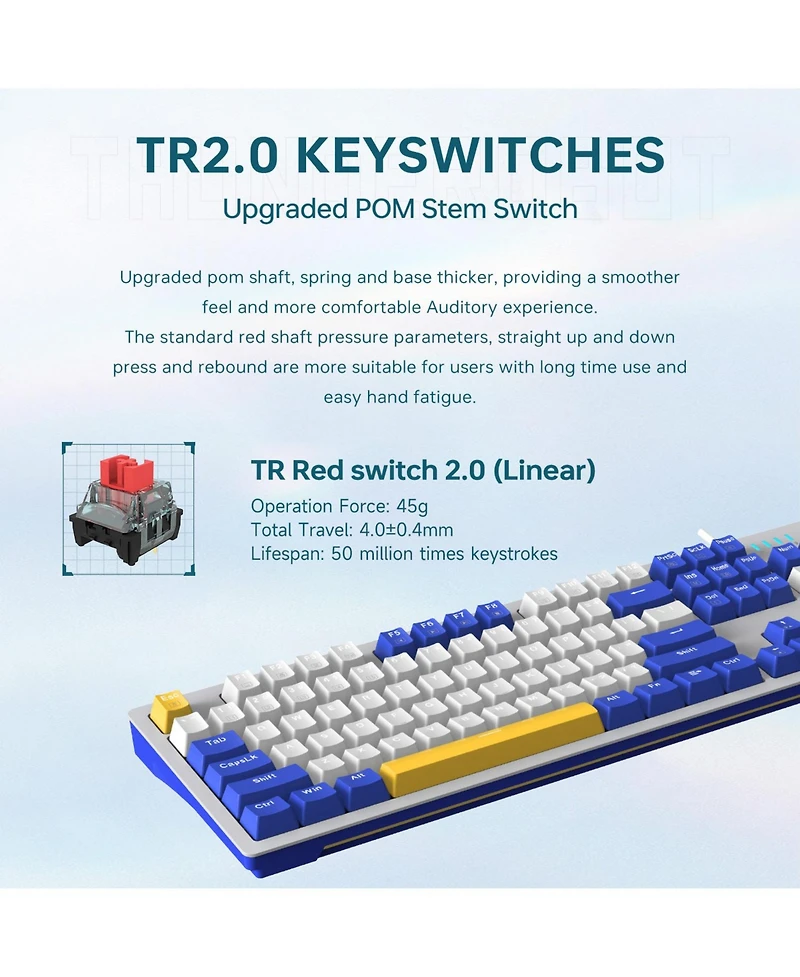 Thunderobot K104 Wired Mechanical Keyboard, Full-Size 104-Key Layout, Perfect for Work and Gaming Hot-Swappable Sockets, Customizable Rgb Backlighting