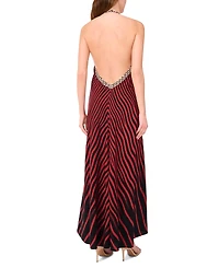 1.state Women's Sleeveless Halter Chiffon Maxi Dress