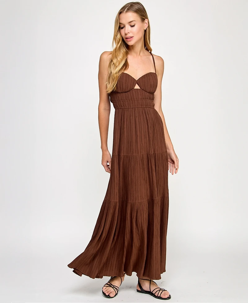 City Studios Juniors' Textured Keyhole Strappy Maxi Dress