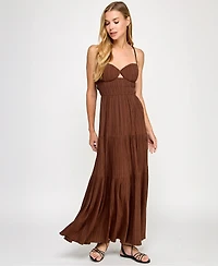 City Studios Juniors' Textured Keyhole Strappy Maxi Dress