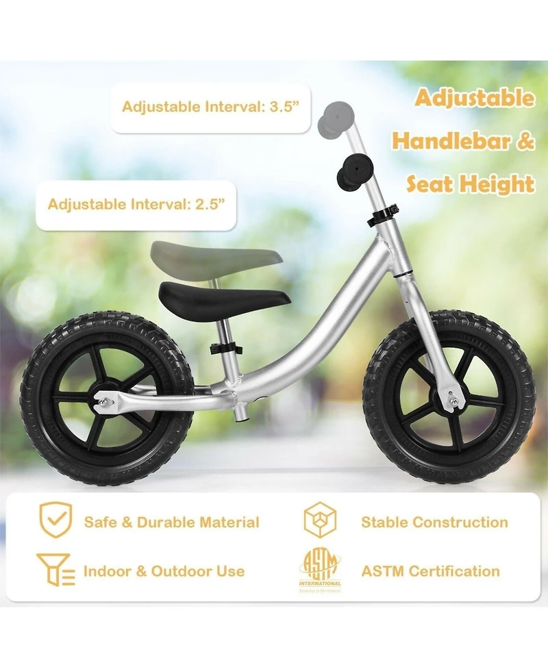 Aluminum Adjustable No Pedal Balance Bike for Kids