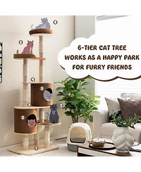Vebreda Sugift 6-Tier Wooden Cat Tree with 2 Removable Condos Platforms and Perch