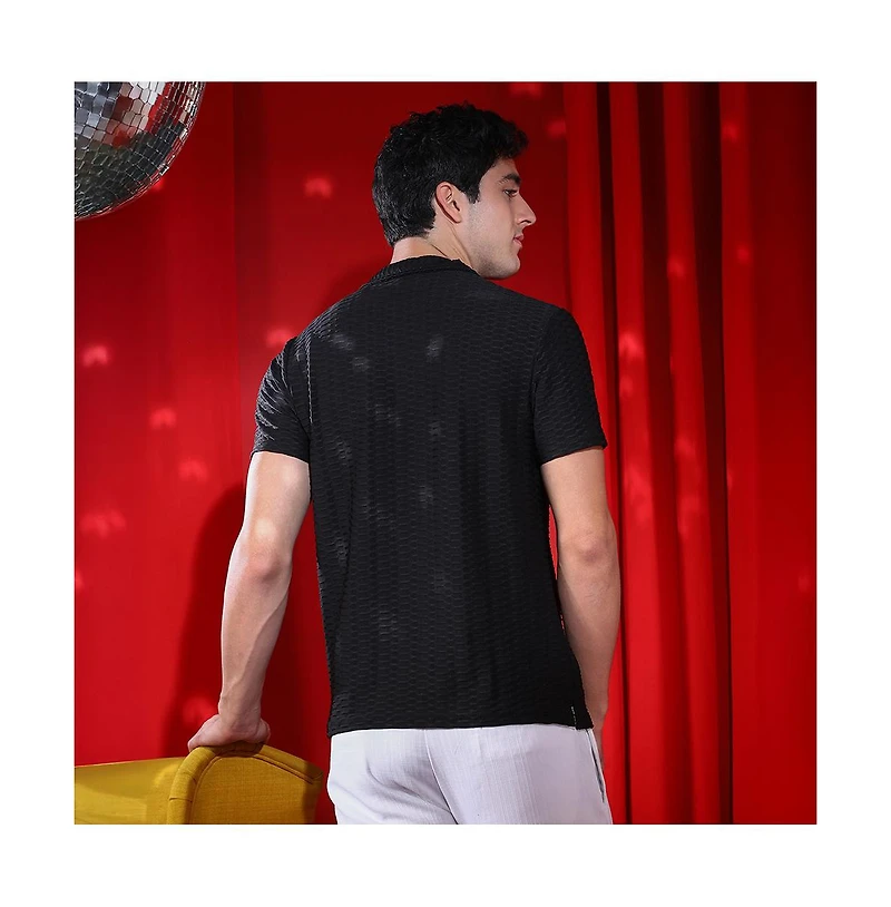 Campus Sutra Men's Onyx Black Hive Polo T-Shirt