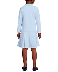 Lands' End School Uniform Girls Long Sleeve Mesh Pleated Polo Dress