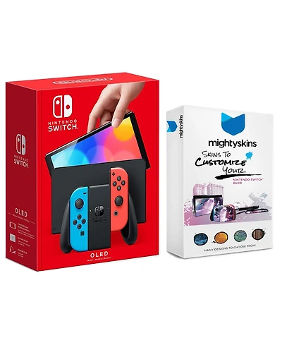 Nintendo Switch Neon Oled Console with MightySkins Console and Controller Skin Voucher