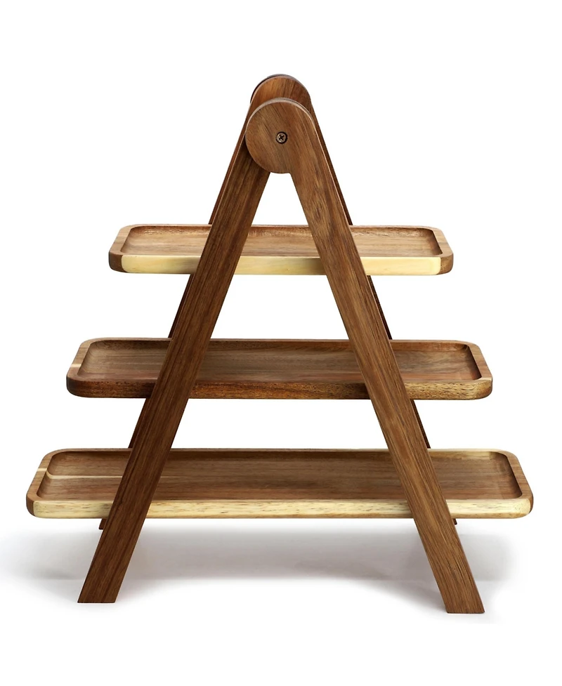 MegaChef Acacia Wood 3 Tiered Rectangular Ladder Tray Set