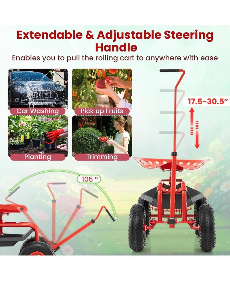 Rolling Garden Cart Wagon with Extendable Handle for Easy Transport