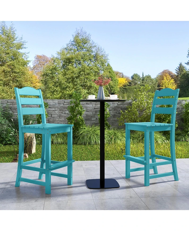 30 Inches Counter Height Hdpe Bar Stool with Backrest and Footrest-Turquoise