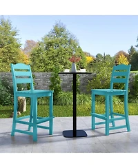 30 Inches Counter Height Hdpe Bar Stool with Backrest and Footrest-Turquoise