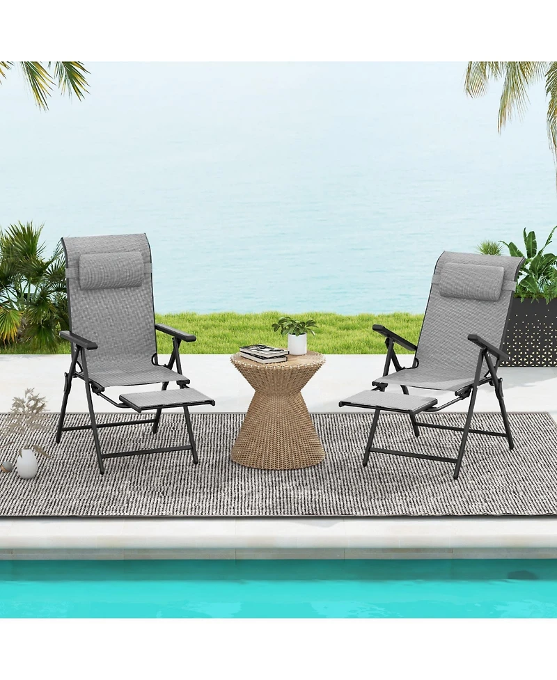 Gymax Folding Patio Chairs Set of Lounge Chairs w/ 10-Level Adjustable Backrests