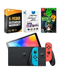 Nintendo Switch Neon Red & Blue Oled Console with Luigi's Mansion 3, MightySkins Console and Controller Skin Voucher