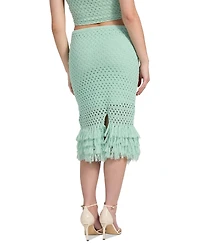 Guess Women's Pointelle Fringed-Hem Midi Skirt
