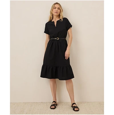 Pact Women's Organic Cotton Canopy Linen Blend Notch Neck Dress