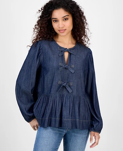 Nautica Jeans Women's Chambray Peplum-Hem Top