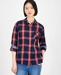 Tommy Hilfiger Women's Crinkled Plaid Button-Front Shirt