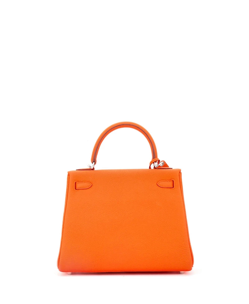Pre-Owned Hermes Kelly 25 Handbag Orange Togo with Palladium Hardware