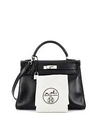Pre-Owned Hermes Kelly 32 Handbag Black Box Calf with Palladium Hardware