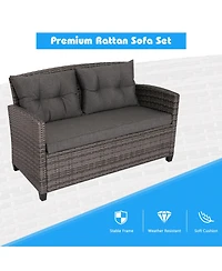 Gymax 4PC Rattan Patio Conversation Set Cushioned Outdoor Furniture Set