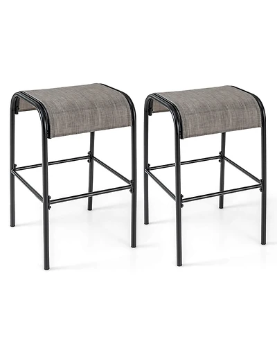 Gymax 2PCS 30'' Bar Height Bistro Stools Outdoor Bar Stools w/ Breathable Fabric Seat