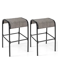 Gymax 2PCS 30'' Bar Height Bistro Stools Outdoor Bar Stools w/ Breathable Fabric Seat
