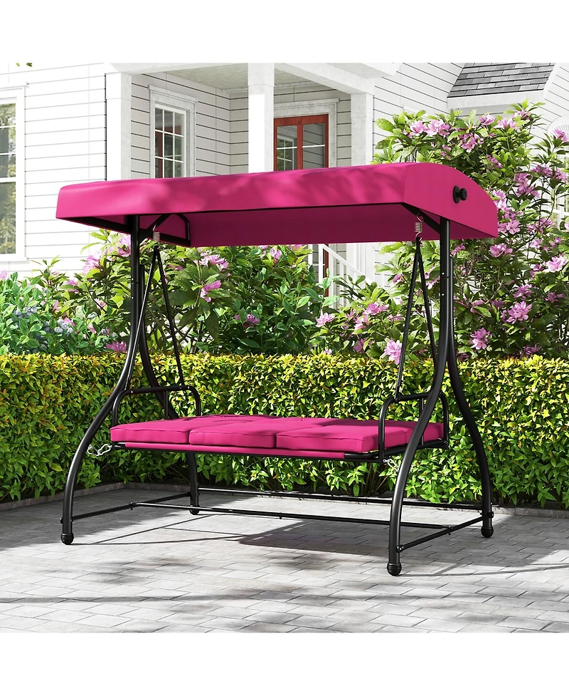 Gymax Converting Patio Swing Chair Porch Swing Bed w/Adjustable Canopy & Thickened Cushion