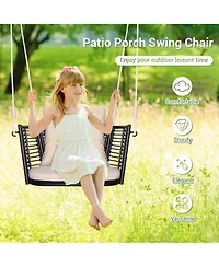 Gymax Outdoor Metal Porch Swing Single Person Hanging Seat w/ Woven Rattan Backrest Porch Backyard