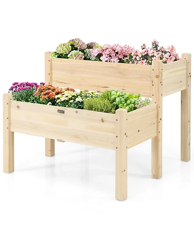 Gymax 2 Tier Wooden Raised Garden Bed Elevated Planter Box w/Legs Drain Holes