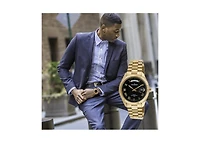 Peugeot Men's 40mm Black Face Fluted Bezel Gold Bracelet Watch