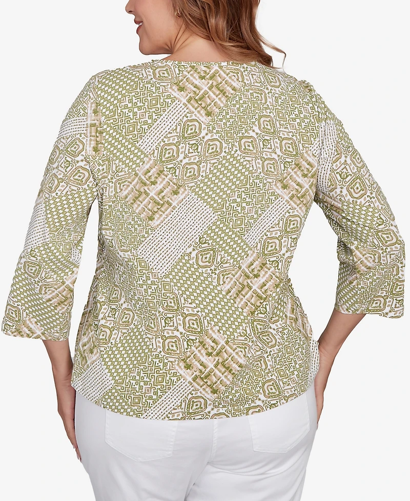 Hearts Of Palm Plus Size Embellished Printed Stretch Jersey Top
