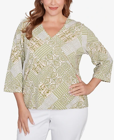 Hearts Of Palm Plus Embellished Printed Stretch Jersey Top