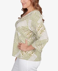 Hearts Of Palm Plus Size Embellished Printed Stretch Jersey Top