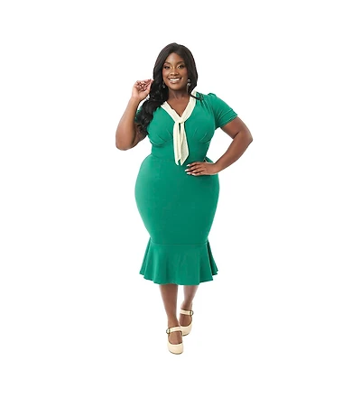 Unique Vintage Plus Knit Holloway Peplum Wiggle Dress