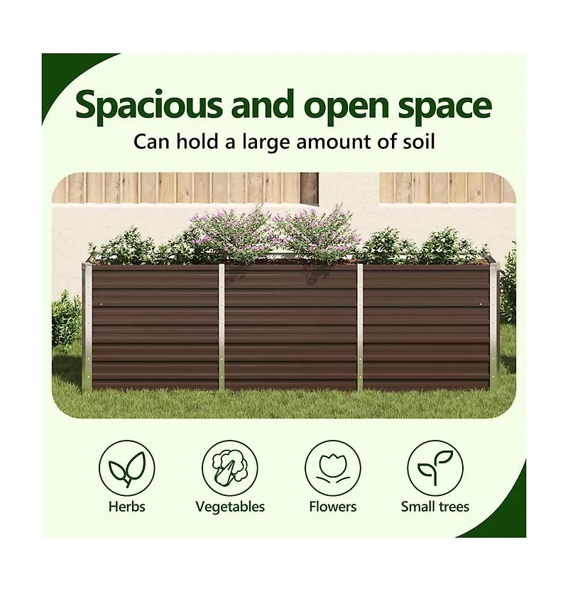 Garden Raised Bed Galvanized Steel 94.5"x15.7"x30.3" Brown