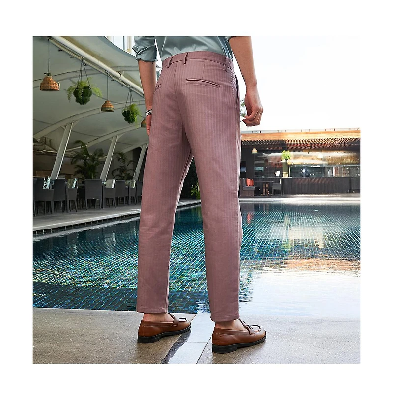 Campus Sutra Men's Nude Pink Striped Tailored Trousers