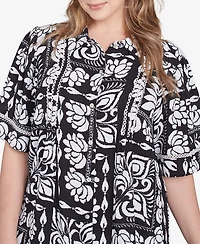 Ruby Rd. Plus Size Lotus Patchwork Button Front Camp Shirt