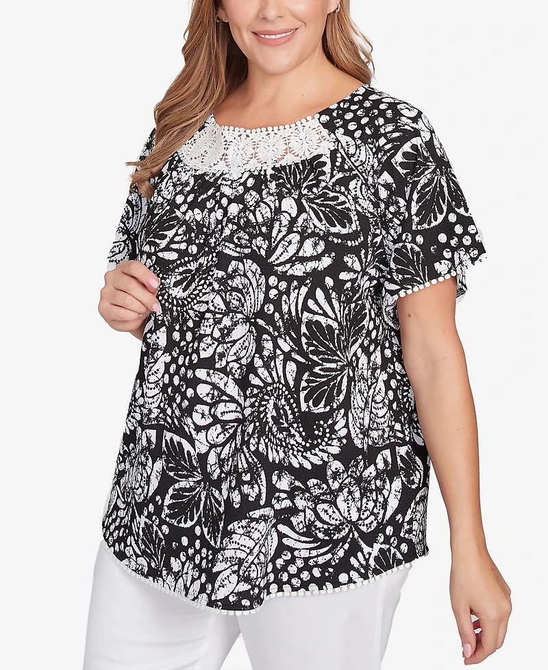 Ruby Rd. Plus Size Batik Island Paisley Lace Neck Top