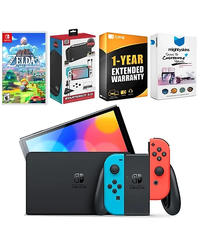 Nintendo Switch Neon Red & Blue Oled Console with The Legend of Zelda: Link's Awakening Edition, Surge Accessory Gaming Kit
