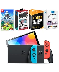 Nintendo Switch Neon Red & Blue Oled Console with The Legend of Zelda: Link's Awakening Edition, Surge Accessory Gaming Kit