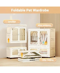 Stackable Storage Bins, Plastic Collapsible Storage Containers with Doors, Wheels and Hanging Rods, Large Lidded Closet Organizers Cabinet for Home Of