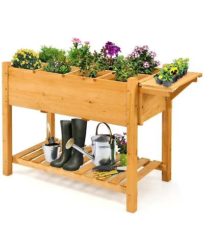 Gymax Raised Garden Bed Elevated Planter Box Kit w/8 Grids & Folding Tabletop