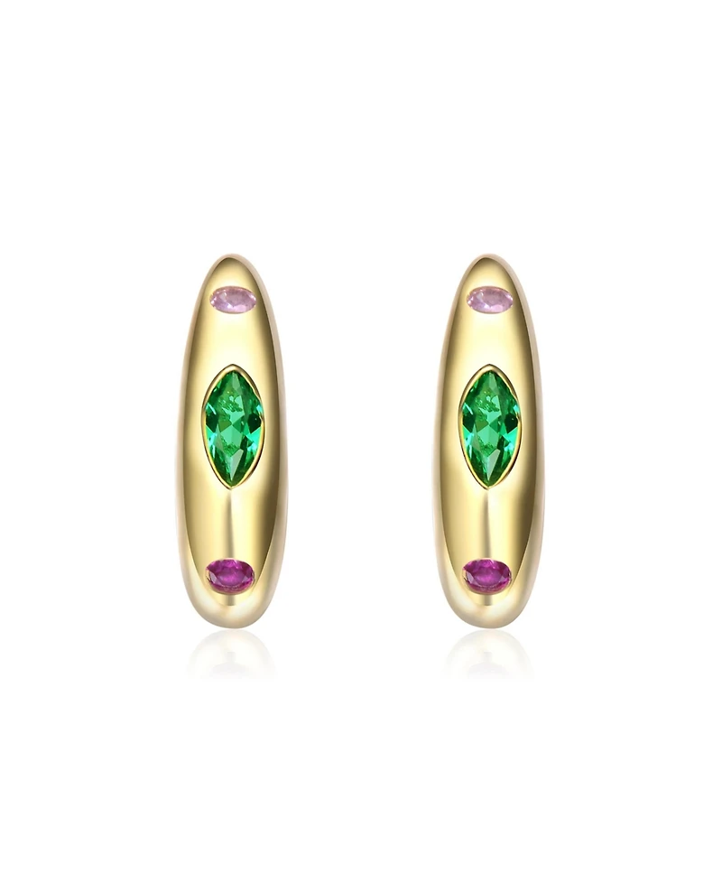 Kids 14K Gold Plated with Colored Cubic zirconia Hoop Earrings