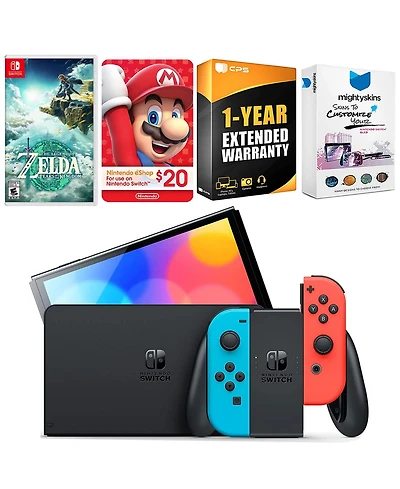 Nintendo Switch Neon Red & Blue Oled Console with The Legend Of Zelda Tears of the Kingdom, Nintendo $20 eShop Gift Card