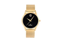 Peugeot Men's 40mm Wafer Slim Black Dial Gold Plated Case Watch with Mesh Band