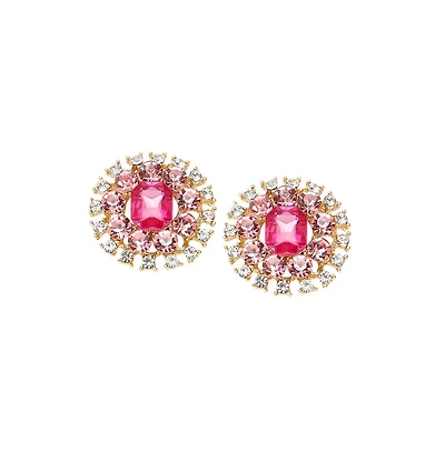 Sohi Women's Pink Embellished Circular Stud Earrings