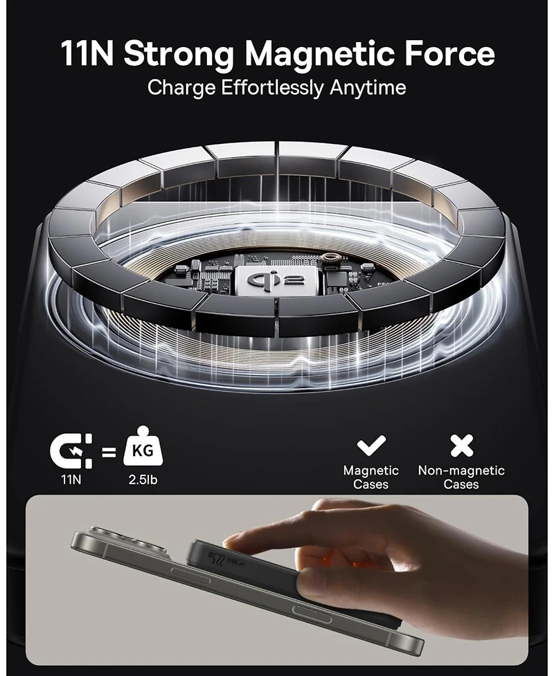 Baseus Magsafe Portable Charger, Qi2 Certified 10,000mAh Magnetic Power Bank, 2-Port Wireless Magsafe Battery Pack with Fast Charging Usb-c & Usb-a fo