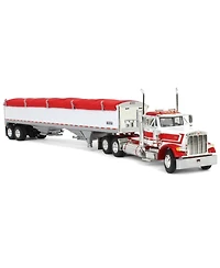 1/64 White Red Peterbilt 379 Day Cab w/White Wilson Grain Trailer Dcp